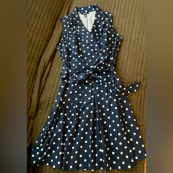 Chaps Navy blue and white polka dot dress - Picture 6 of 7